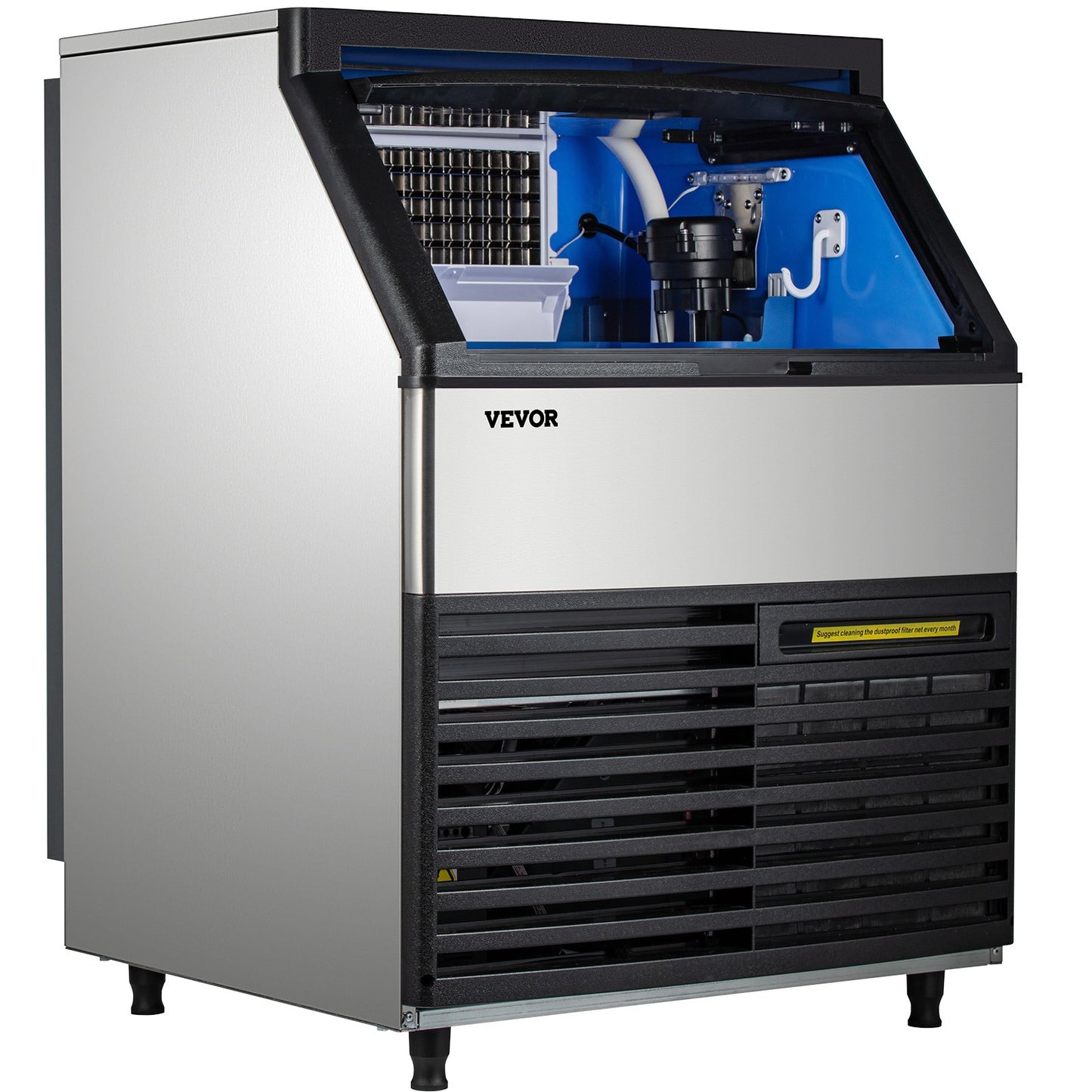VEVOR 110V Commercial Ice Maker 440LBS/24H with 99LBS Storage Capacity Commercial Ice Machine 144 Ice Cubes Per Plate Include Scoop and Connection Hoses Auto Clean for Bar Home Supermarkets Restaurant