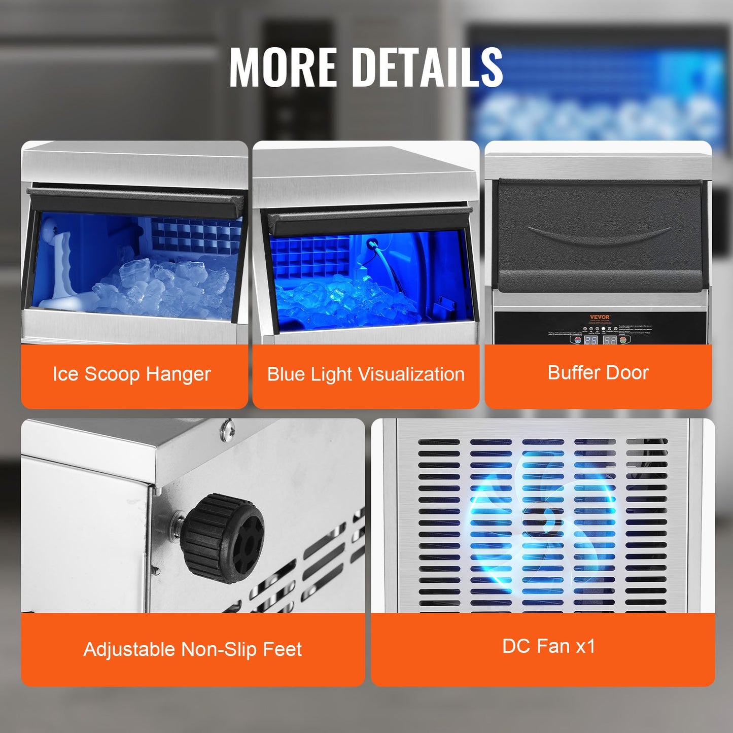 VEVOR 110V Commercial Ice Maker 65LBS/24H with 24LBS Bin, Full Heavy Duty Stainless Steel Construction, Automatic Operation, Clear Cube for Home Bar, Include Water Filter, Scoop, Connection Hose