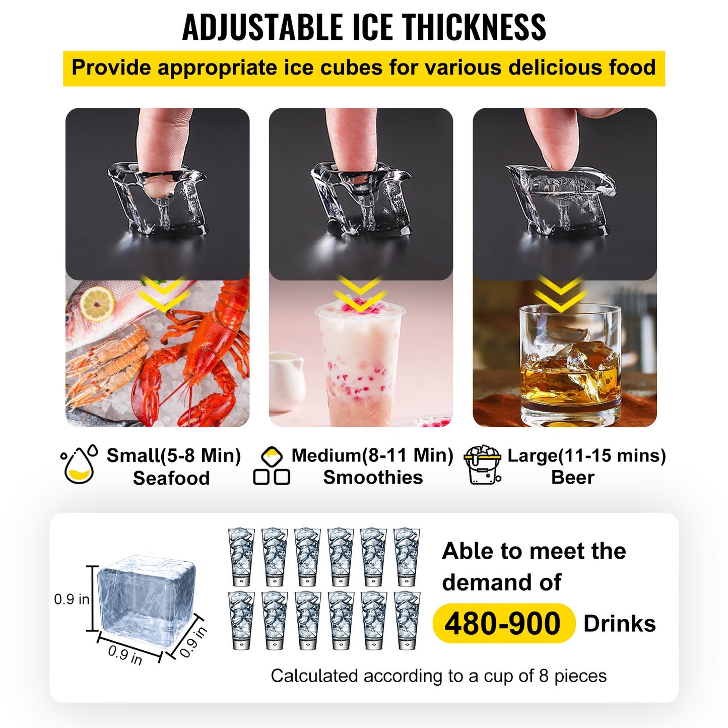 VEVOR 110V Commercial Ice Maker Machine 110LBS/24H with 39LBS Bin, LED Panel, Stainless Steel, Auto Clean, Include Water Filter, Scoop, Connection Hose, Professional Refrigeration Equipment