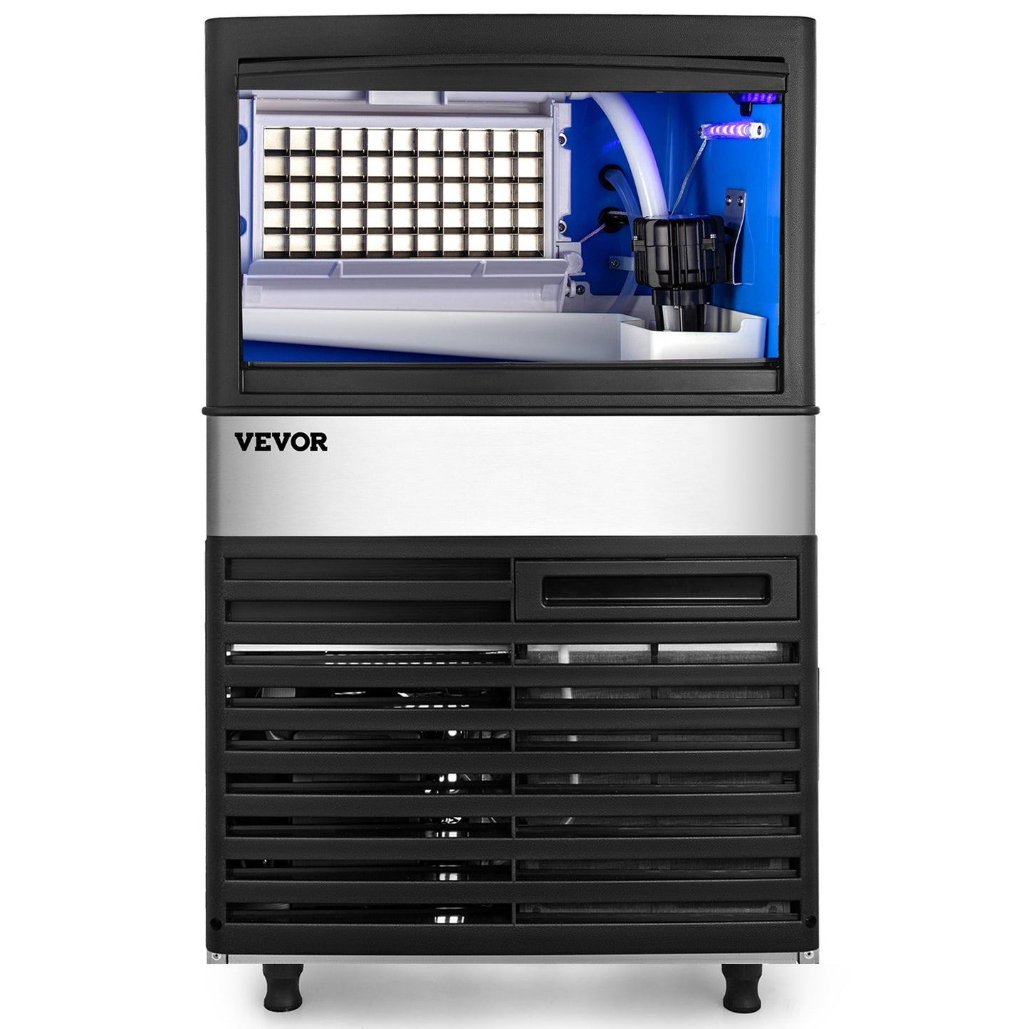 VEVOR 110V Commercial Ice Maker Machine 110LBS/24H with 39LBS Bin, LED Panel, Stainless Steel, Auto Clean, Include Water Filter, Scoop, Connection Hose, Professional Refrigeration Equipment