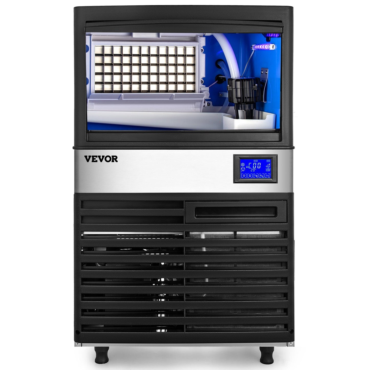 VEVOR 110V Commercial ice Maker Machine 110LBS/24H with 39LBS Bin and Electric Water Drain Pump, Stainless Steel Ice Machine, Auto Operation, Include Water Filter 2 Scoops and Connection Hose