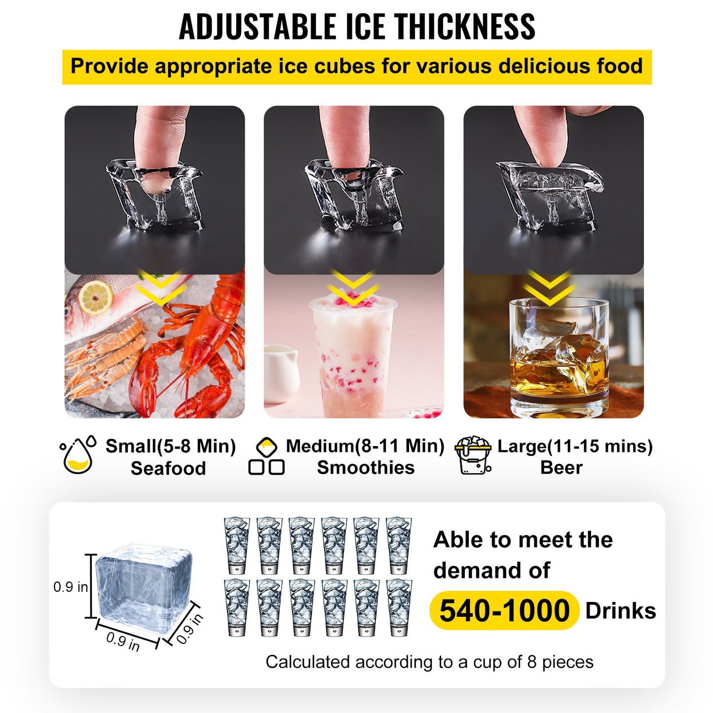 VEVOR 110V Commercial ice Maker Machine 132LBS/24H with 44LBS Bin and Electric Water Drain Pump, Stainless Steel Ice Machine, Auto Operation, Include Water Filter 2 Scoops and Connection Hose