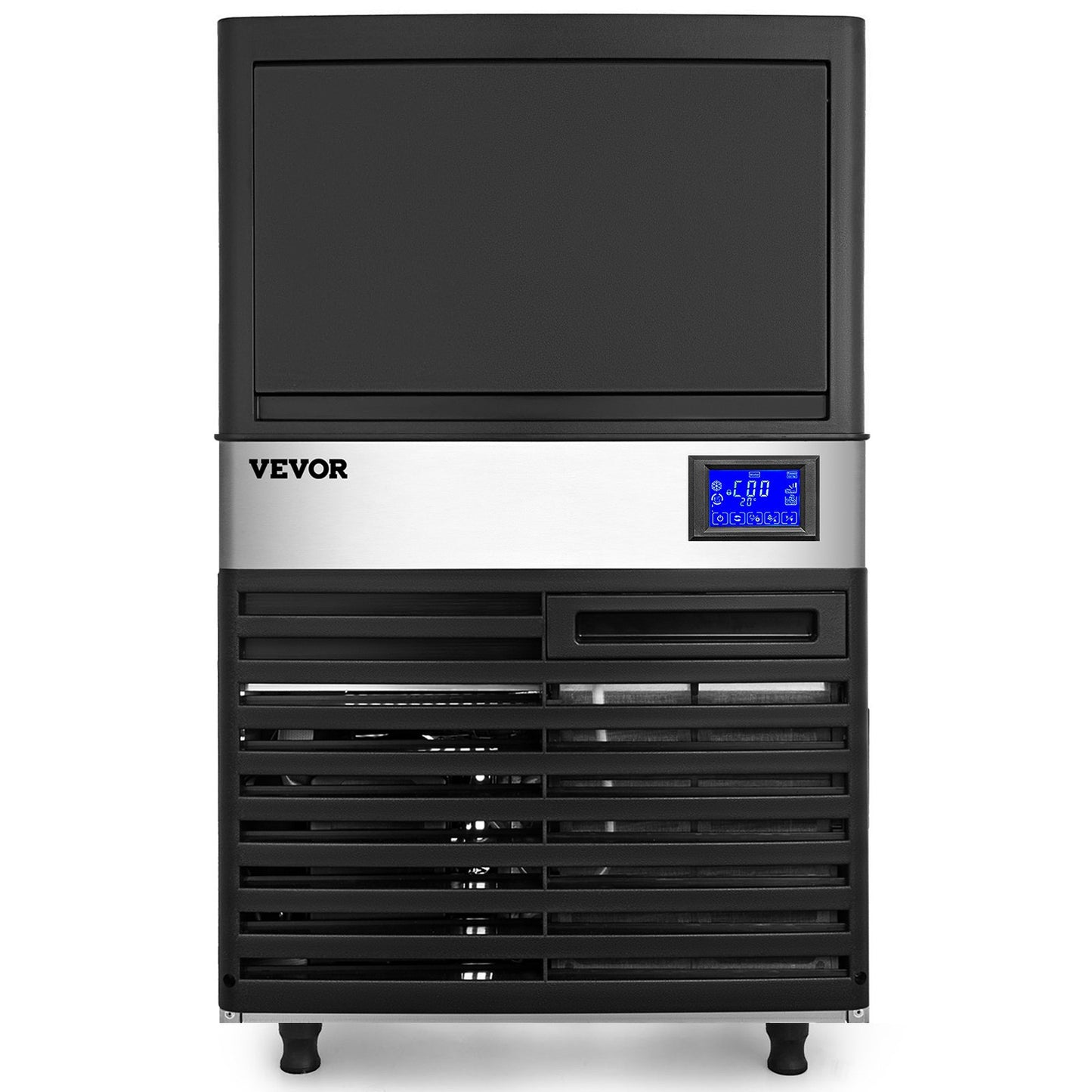 VEVOR 110V Commercial ice Maker Machine 132LBS/24H with 44LBS Bin and Electric Water Drain Pump, Stainless Steel Ice Machine, Auto Operation, Include Water Filter 2 Scoops and Connection Hose