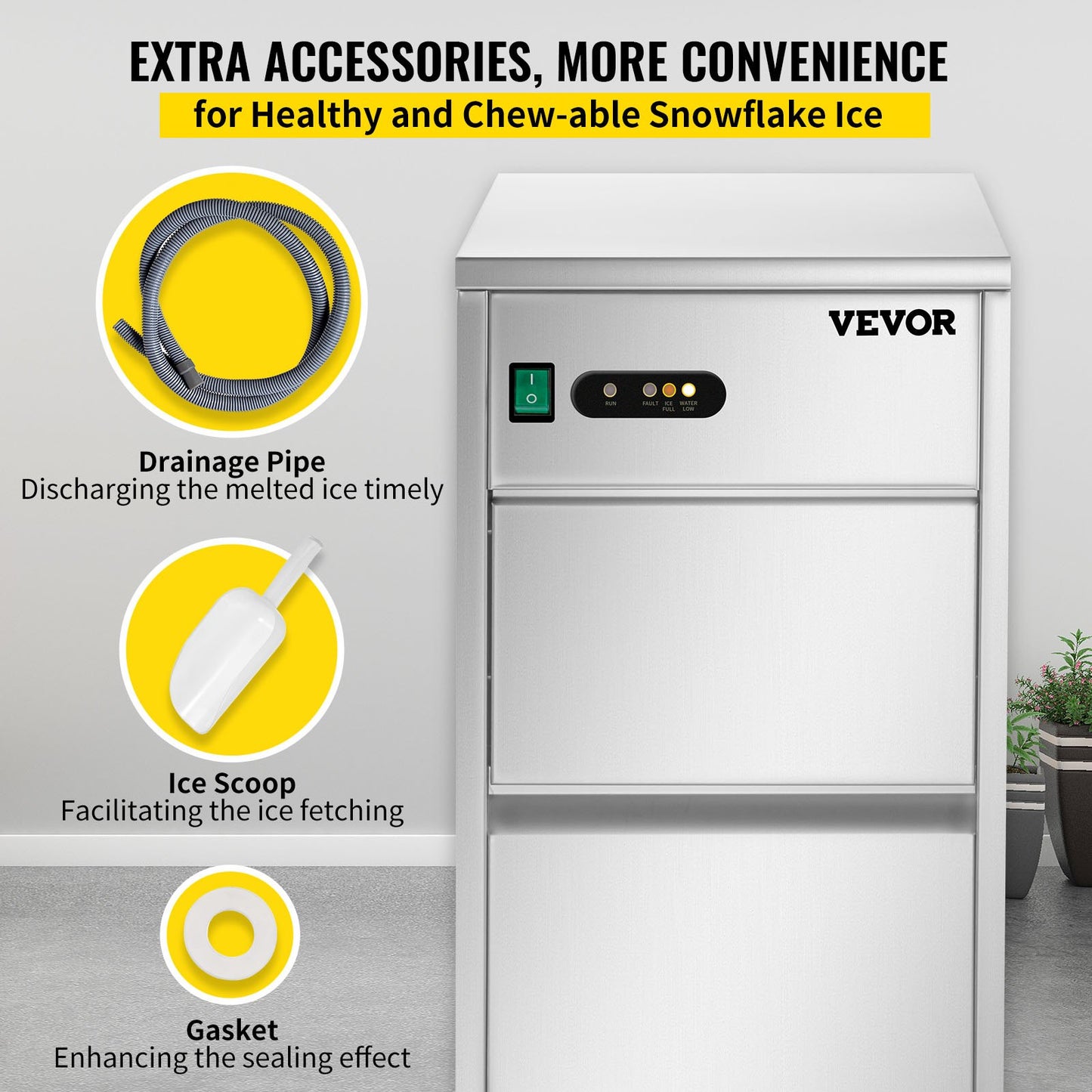 VEVOR Commercial Snowflake Ice Maker, 55LBS/24H ETL Approved Food Grade Stainless Steel Flake Ice Machine Freestanding Commercial Ice Machine for Seafood Restaurant, Water Filter and Spoon Included