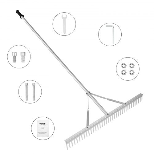VEVOR Landscape Rake, 36 Head Aluminum Landscape Rake, Lake Weed Rake with 75 Long Handle, for Loosening Soil, Lawn Care, Weeding Lake, Garden, Pond