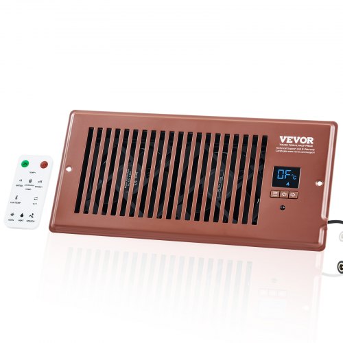 VEVOR Register Booster Fan, Quiet Vent Booster Fan Fits 4¡± x 10¡± Register Holes, with Remote Control and Thermostat Control, Adjustable Speed for Heating Cooling Smart Vent, Brown