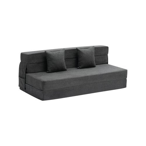 Folding Sofa Bed, 3-in-1 Foldable Couch Bed with 2 Pillows and Washable Cover, 25D High Density Memory Foam Convertible Sleeper Chair Bed, Futon Couch for Living Room, Bedroom, Dark Grey(Queen)
