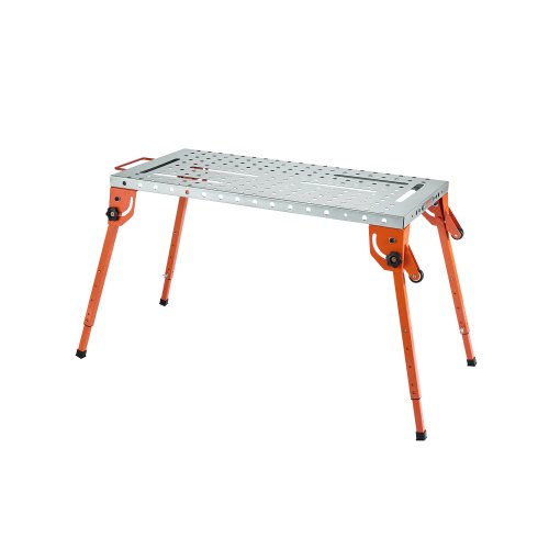 Foldable Welding Table 44' x 21', 500LBS Capacity Welding Workbench with 4-Level Adjustable Height, Carbon Steel Work Bench with 6 Tool Slots & 0.63' Fixture Holes for Welding Assembly Repair