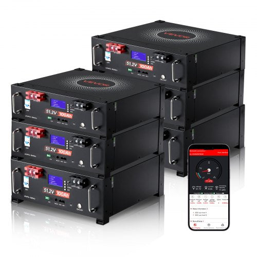 48V 600Ah LiFePO4 Lithium Battery, 6 Pack 100Ah, 30.72kWh Capacity, 51.2V Server Rack LiFePO4 Battery with Bluetooth, Max 6000 Cycles, LCD Display, for Off-Grid, Solar System, Backup Power