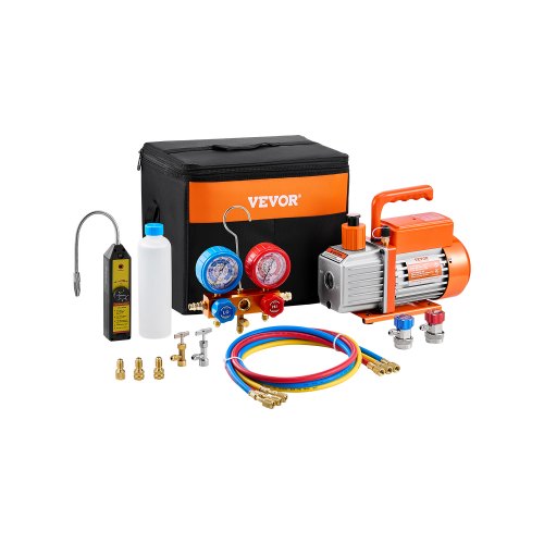 4.5 CFM AC Vacuum Pump and Gauge Set, Single Stage Rotary Vane HVAC Air Vacuum Pump, A/C?Refrigerant?Manifold Gauge Kit, with Leak Detector Hoses, for R134a, R12, R22, R502a, R410A, R404, R407C