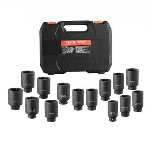 Axle Nut Impact Socket Set, 1/2' Drive Deep 6+12-Point 14-Piece Metric Spindle Nut Socket Set, CR-V Heat Treated Large Socket Set with Storage Case, Auto Repair, Removing or Installing Axle Nuts