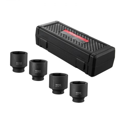 Axle Nut Impact Socket Set, 1/2' Drive 6-Point 4-Piece SAE Spindle Nut Socket Set, CR-MO Heat Treated Large Socket Set with Storage Case, for Auto Repair, Removing or Installing Axle Nuts