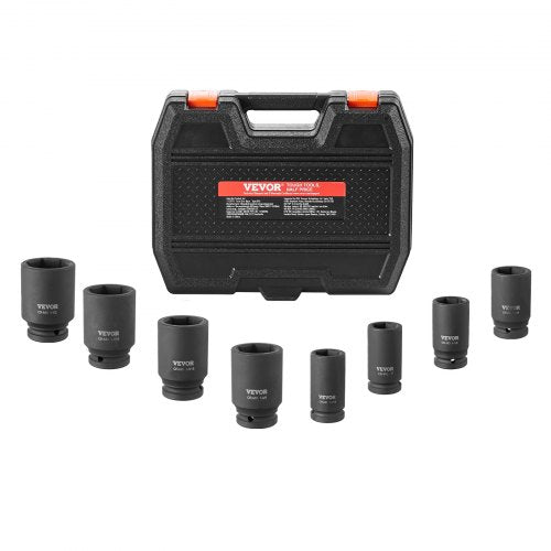 Axle Nut Impact Socket Set, 3/4' Drive Deep 6-Point 8-Piece SAE Spindle Nut Socket Set, CR-MO Heat Treated Large Socket Set with Storage Case, for Auto Repair, Removing or Installing Axle Nuts