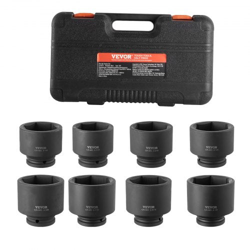 Axle Nut Impact Socket Set, 3/4' Drive 6-Point 8-Piece SAE Spindle Nut Socket Set, CR-MO Heat Treated Large Socket Set with Storage Case, for Auto Repair, Removing or Installing Axle Nuts