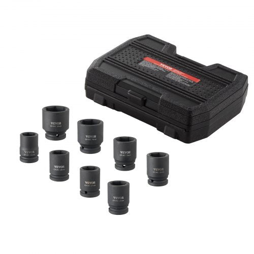 Axle Nut Impact Socket Set, 3/4' Drive 6-Point 8-Piece Metric Spindle Nut Socket Set, CR-MO Heat Treated Large Socket Set with Storage Case, for Auto Repair, Removing or Installing Axle Nuts