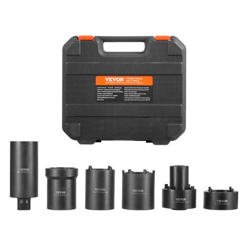 Spindle Nut Socket Tool Kit, 1/2 inch Drive 6 Piece Axle Hub Nut Socket Set, for Toyota, Ford, 4WD Vehicles and GM Vehicles, with Storage Case, Axle Spindle Nut Retainers Remover