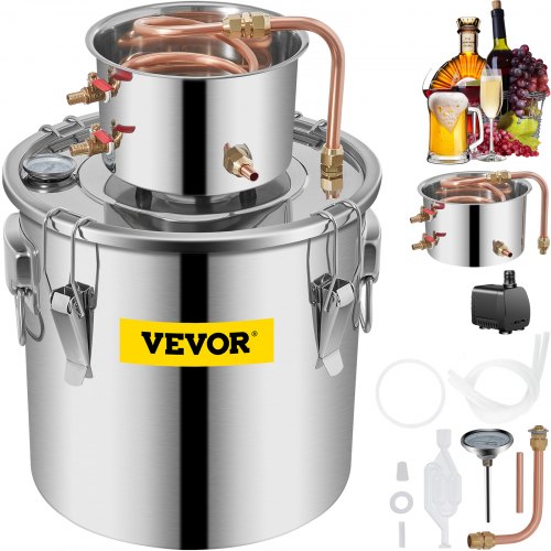 Alcohol Still 9.6Gal/38L, Alcohol Distiller with Circulating Pump, Alcohol Still Copper Tube, Whiskey Distilling Kit with Build-In Thermometer, Whiskey Making Kit for DIY Alcohol, Stainless Stee