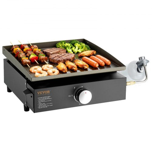 Commercial Griddle, 16.9' Heavy Duty Manual Flat Top Griddle, Countertop Gas Grill with Non-Stick Cooking Plate, Steel Natural Gas Griddle, 2-Burners Restaurant Portable Grill -  22,000 BTU
