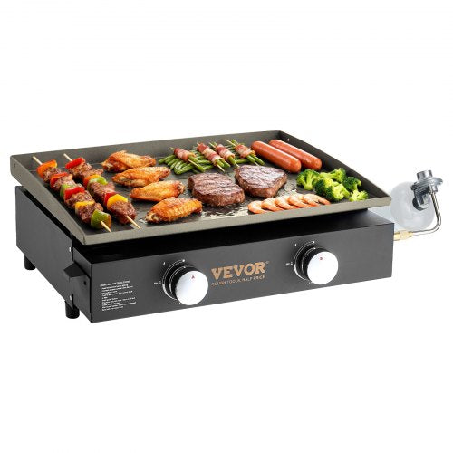 Commercial Griddle, 22.4' Heavy Duty Manual Flat Top Griddle, Countertop Gas Grill with Non-Stick Cooking Plate, Steel Natural Gas Griddle, H-Shaped Burner Restaurant Portable Grill, 13,000 BTU
