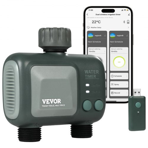WiFi Sprinkler Timer, 2 Outlets, Smart Hose Faucet Water Timer with Brass Inlet, APP Control via 2.4Ghz WiFi or Bluetooth, Voice Control with Alexa and Google Assistant, IPX6 for Yard Watering