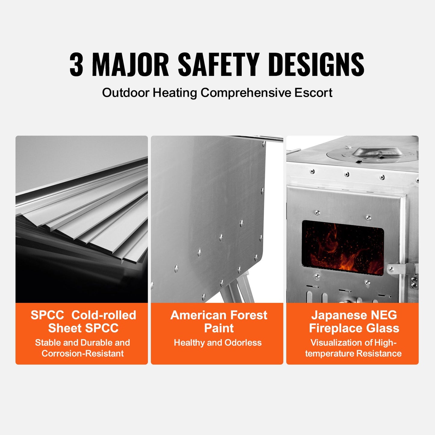 VEVOR Wood Stove, 86 inch, Stainless Steel Camping Tent Stove, Portable Wood Burning Stove with Chimney Pipes & Gloves, 3000in3Firebox Hot Tent Stove for Outdoor Cooking and Heating with 8 Pipes