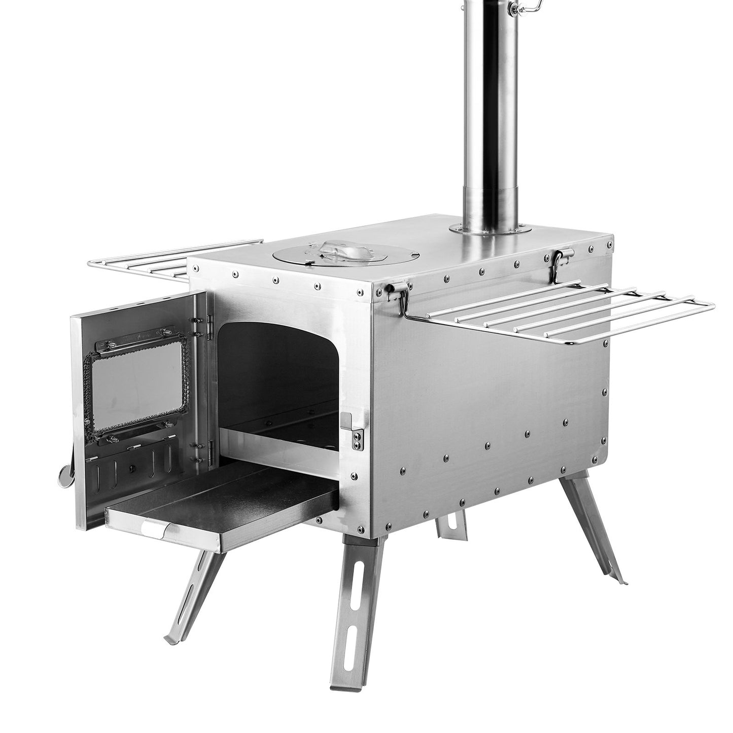 VEVOR Wood Stove, 86 inch, Stainless Steel Camping Tent Stove, Portable Wood Burning Stove with Chimney Pipes & Gloves, 3000in3Firebox Hot Tent Stove for Outdoor Cooking and Heating with 8 Pipes