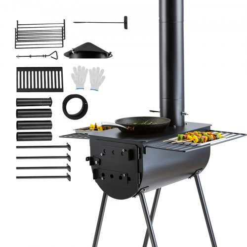 Wood Stove, 118 inch, Alloy Steel Camping Tent Stove, Portable Wood Burning Stove with Chimney Pipes & Gloves, 3000in3Firebox Hot Tent Stove for Outdoor Cooking and Heating with 8 Pipes