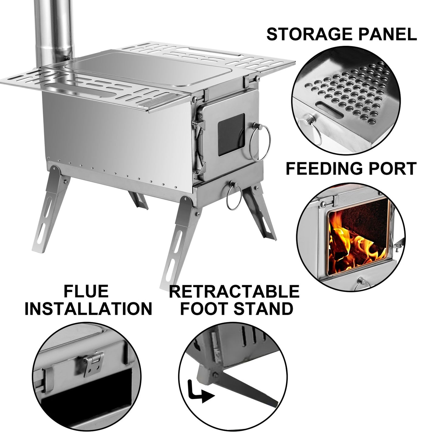 VEVOR Tent Wood Stove,Outdoor Camping Wood Burning Stove Stainless Steel With Folding Pipe,Portable Wood Stove 90.6'' Height Wood Tent Stove For Camping, Tent Heating, Hunting, Outdoor Cooking