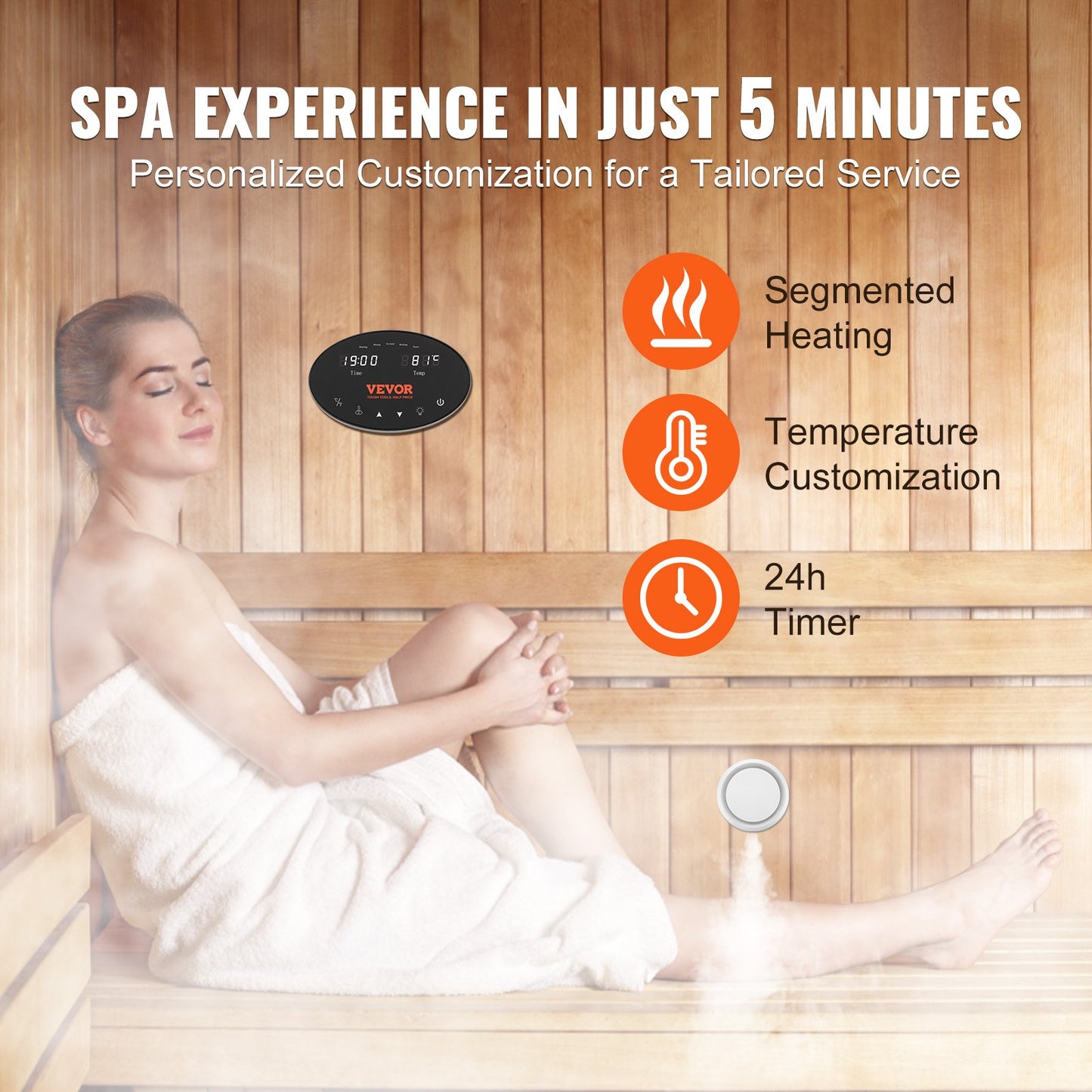 VEVOR Steam Shower Generator, 10.5 kW, Segmented Heating & Temperature Customization & 24h Timer Steam Bath Kit, Automatic Drainage Luxury Home Steam Shower System, Acrylic Room Max. 355 Cu. Ft.