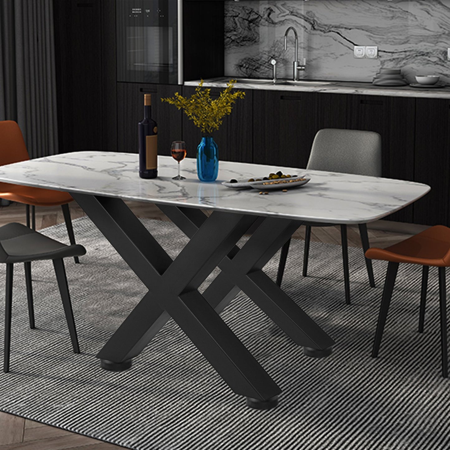 VEVOR Set of 2 Steel Table Legs, 16''Height 15''Wide Dining Table Legs, Heavy Duty 3.1 Square Box Section X Frame Table Legs, 16x15x3.1 Inch Black Color Industrial Country Style Metal Dining Legs