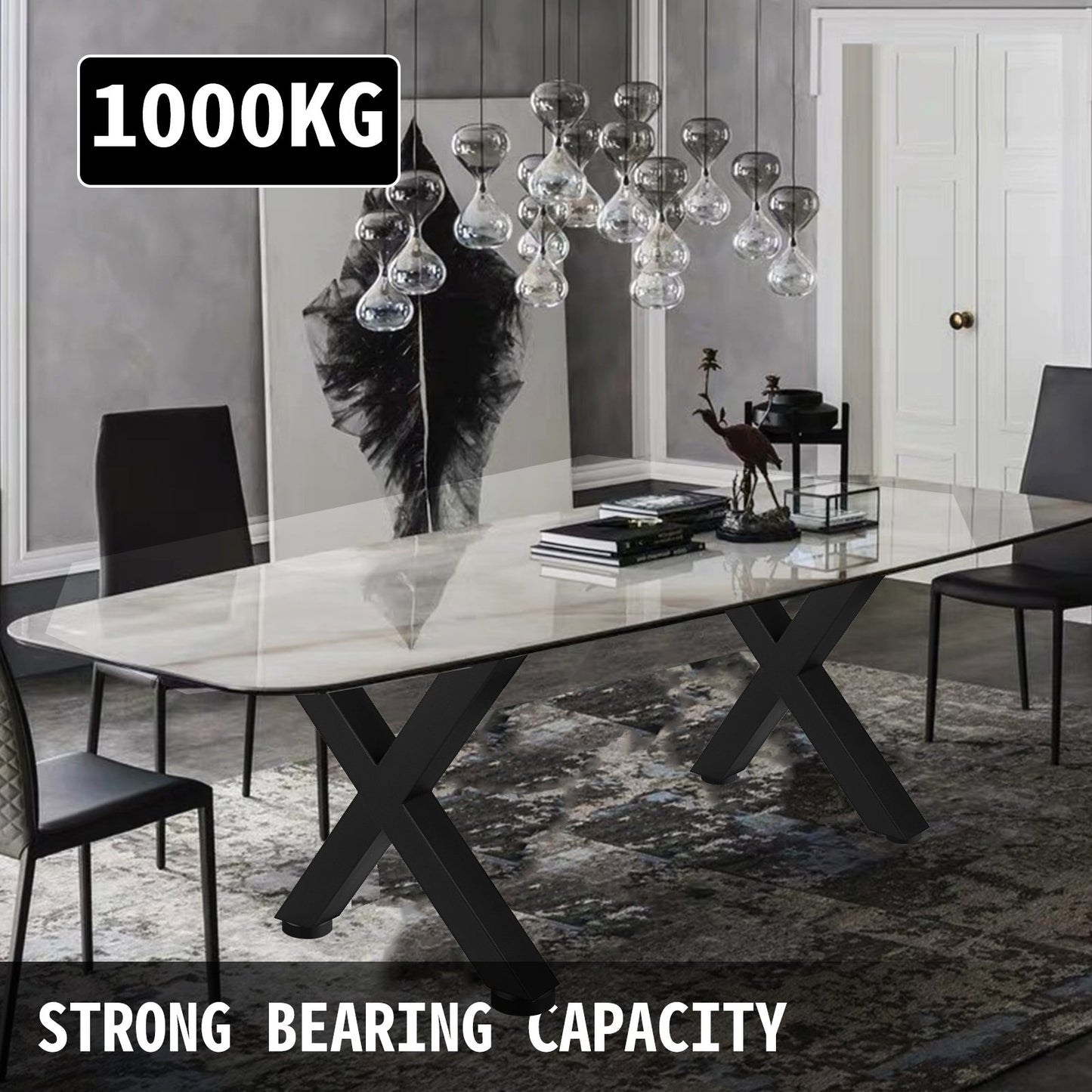 VEVOR Set of 2 Steel Table Legs, 16''Height 15''Wide Dining Table Legs, Heavy Duty 3.1 Square Box Section X Frame Table Legs, 16x15x3.1 Inch Black Color Industrial Country Style Metal Dining Legs