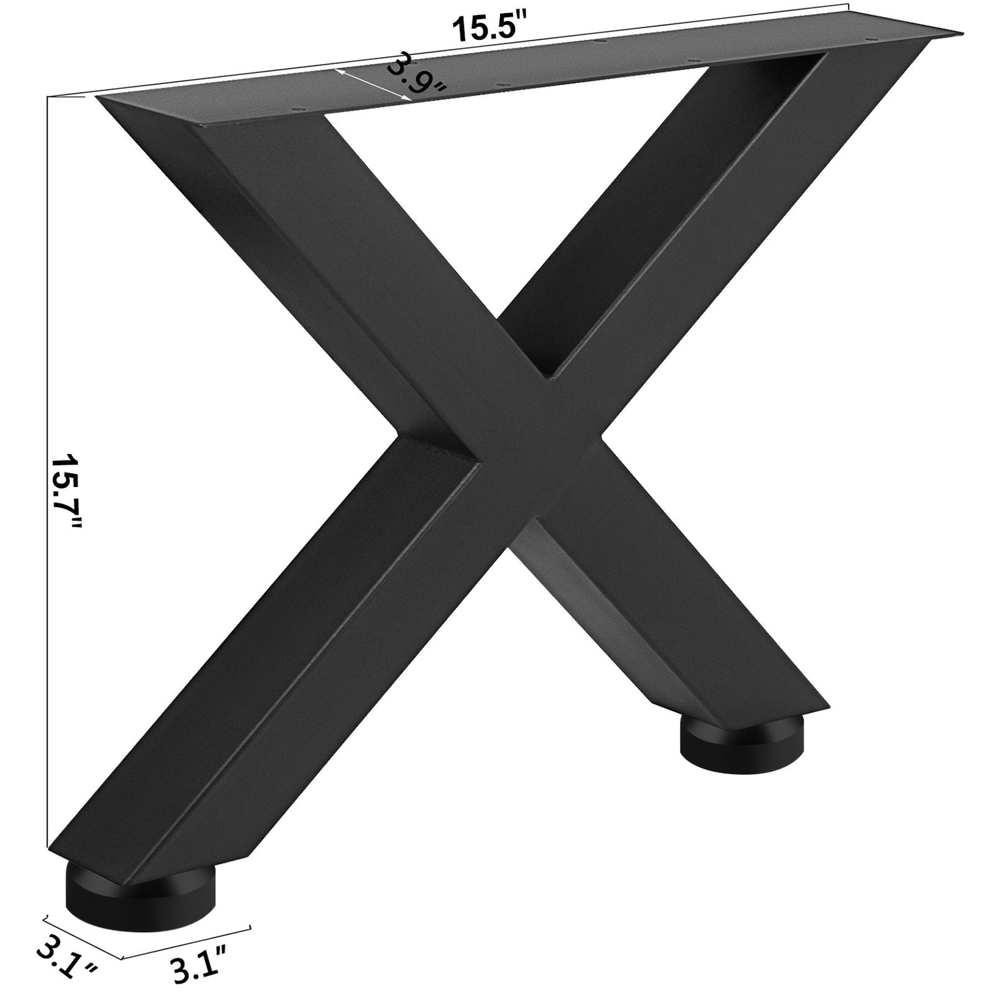 VEVOR Set of 2 Steel Table Legs, 16''Height 15''Wide Dining Table Legs, Heavy Duty 3.1 Square Box Section X Frame Table Legs, 16x15x3.1 Inch Black Color Industrial Country Style Metal Dining Legs