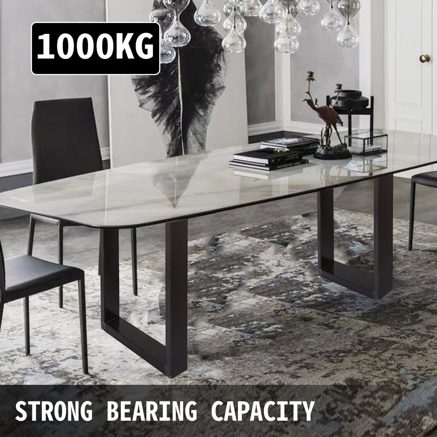 VEVOR Set of 2 Steel Table Legs, 28''Height 23''Wide Dining Table Legs, Heavy Duty 3.1 Square Box Section Square Table Legs, 28x23x3.1 Inch Original Color Industrial Country Style Metal Dining Legs