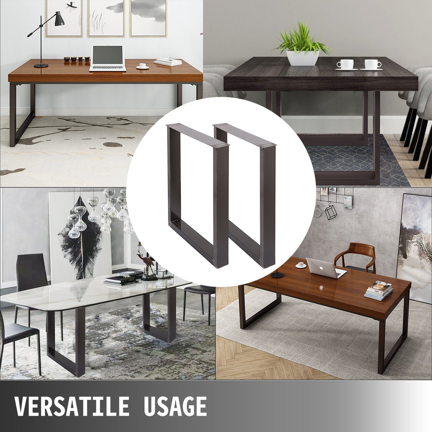 VEVOR Set of 2 Steel Table Legs, 28''Height 23''Wide Dining Table Legs, Heavy Duty 3.1 Square Box Section Square Table Legs, 28x23x3.1 Inch Original Color Industrial Country Style Metal Dining Legs