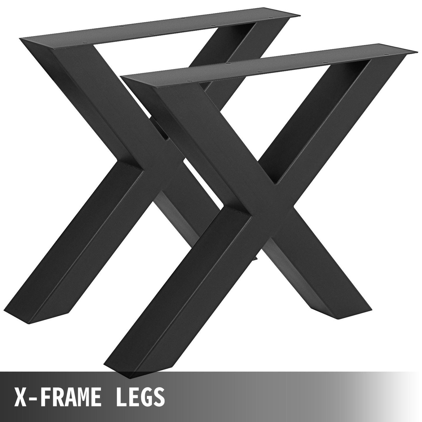 VEVOR Set of 2 Steel Table Legs, 28''Height 30''Wide Dining Table Legs, Heavy Duty 3.1 Square Box Section X Frame Table Legs, 28x30x3.1 Inch Black Color Industrial Country Style Metal Dining Legs
