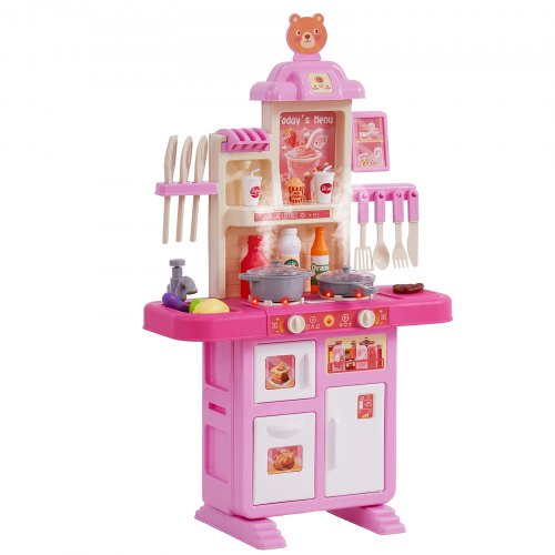 Christmas Gift! VEVOR Kitchen Playset Kids Pretend Cooking Play Toy 48 Piece Accessories Pink