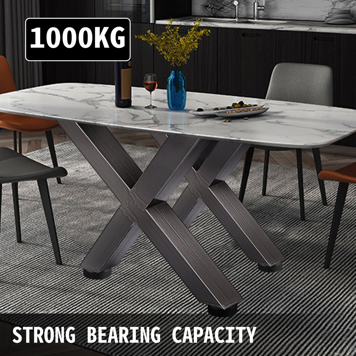 VEVOR Set of 2 Steel Table Legs, 28''Height 24''Wide Dining Table Legs, Heavy Duty 3.1 Square Box Section X Frame Table Legs, 28x24x3.1 Inch Original Color Industrial Country Style Metal Dining Legs