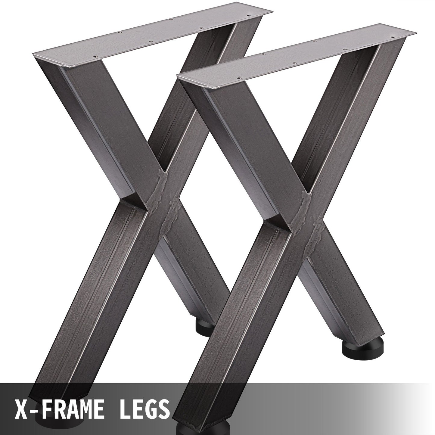 VEVOR Set of 2 Steel Table Legs, 28''Height 24''Wide Dining Table Legs, Heavy Duty 3.1 Square Box Section X Frame Table Legs, 28x24x3.1 Inch Original Color Industrial Country Style Metal Dining Legs