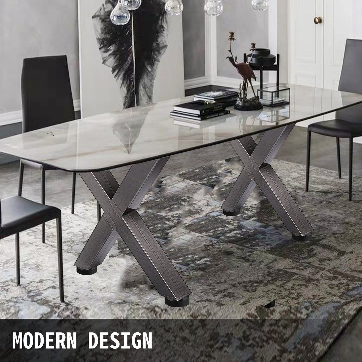 VEVOR Set of 2 Steel Table Legs, 28''Height 24''Wide Dining Table Legs, Heavy Duty 3.1 Square Box Section X Frame Table Legs, 28x24x3.1 Inch Original Color Industrial Country Style Metal Dining Legs