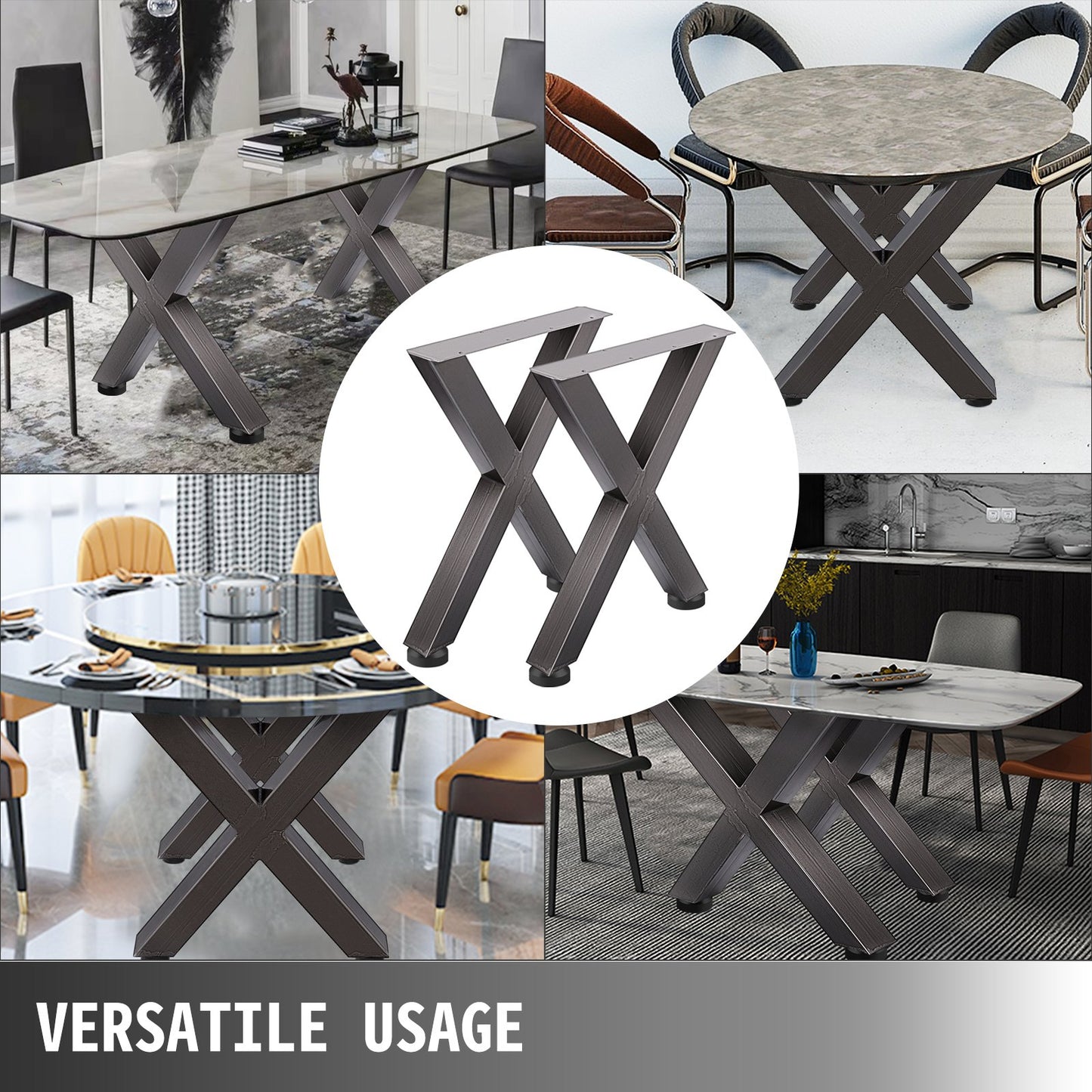 VEVOR Set of 2 Steel Table Legs, 28''Height 24''Wide Dining Table Legs, Heavy Duty 3.1 Square Box Section X Frame Table Legs, 28x24x3.1 Inch Original Color Industrial Country Style Metal Dining Legs