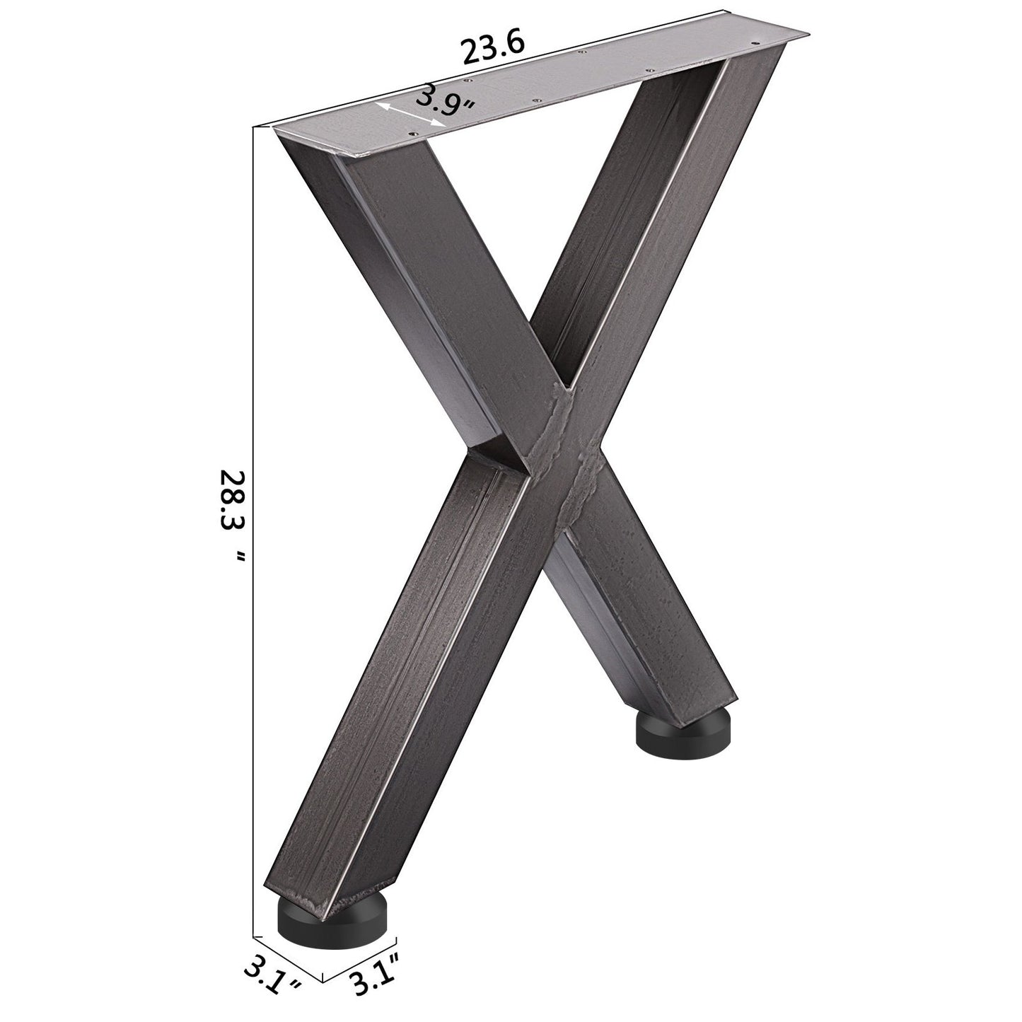 VEVOR Set of 2 Steel Table Legs, 28''Height 24''Wide Dining Table Legs, Heavy Duty 3.1 Square Box Section X Frame Table Legs, 28x24x3.1 Inch Original Color Industrial Country Style Metal Dining Legs