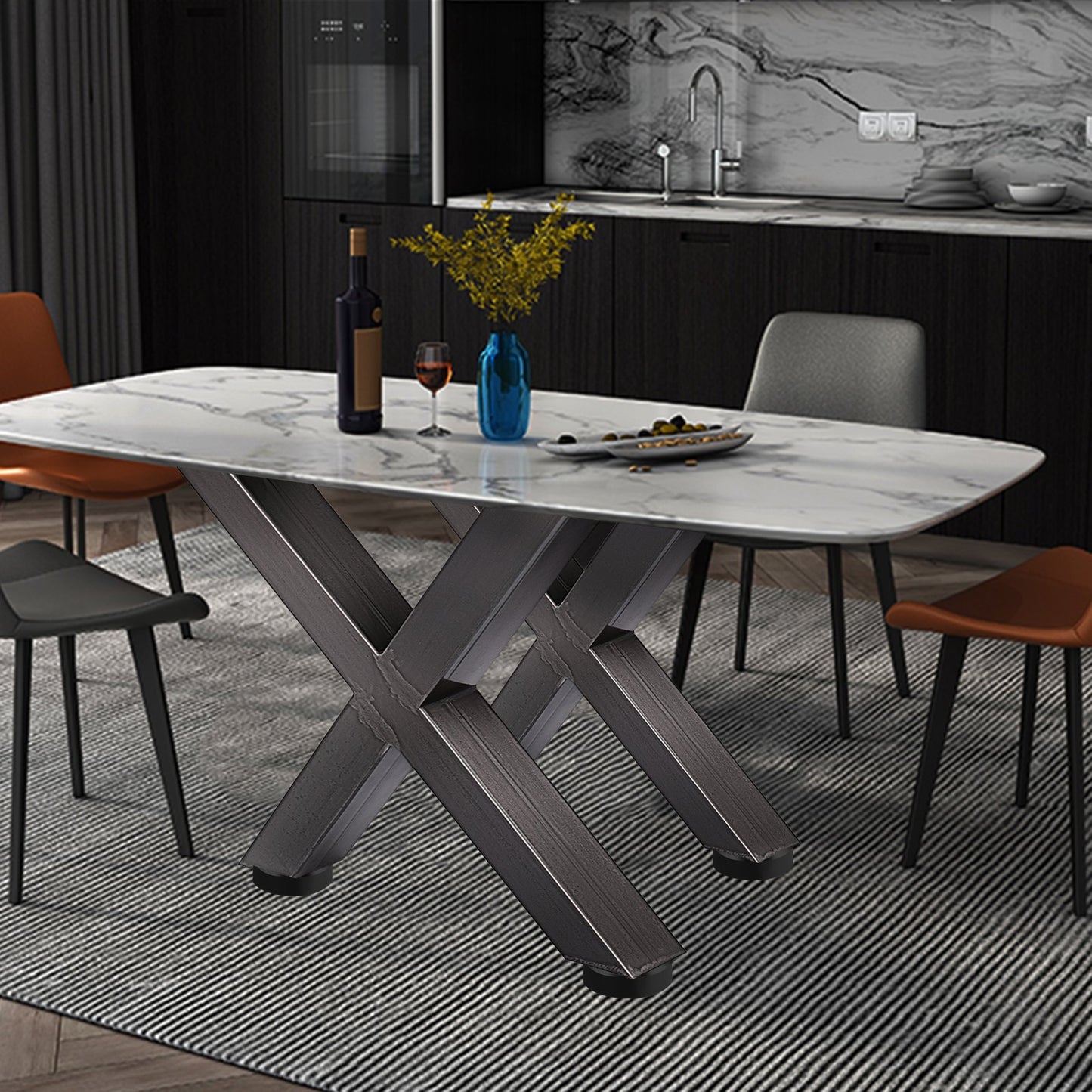 VEVOR Set of 2 Steel Table Legs, 28''Height 24''Wide Dining Table Legs, Heavy Duty 3.1 Square Box Section X Frame Table Legs, 28x24x3.1 Inch Original Color Industrial Country Style Metal Dining Legs