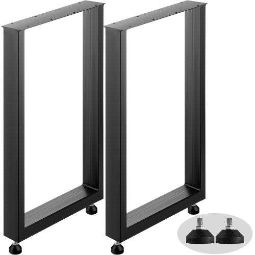 VEVOR Set of 2 Steel Table Legs, 28''Height 24''Wide Dining Table Legs, Heavy Duty 3.1 Width Box Section Square Table Legs, 28x24x3.1 Inch Black Color Industrial Country Style Metal Dining Legs