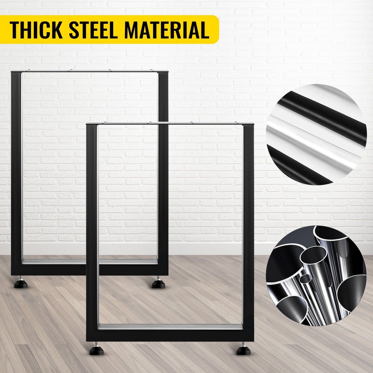 VEVOR Set of 2 Steel Table Legs, 28''Height 24''Wide Dining Table Legs, Heavy Duty 3.1 Width Box Section Square Table Legs, 28x24x3.1 Inch Black Color Industrial Country Style Metal Dining Legs