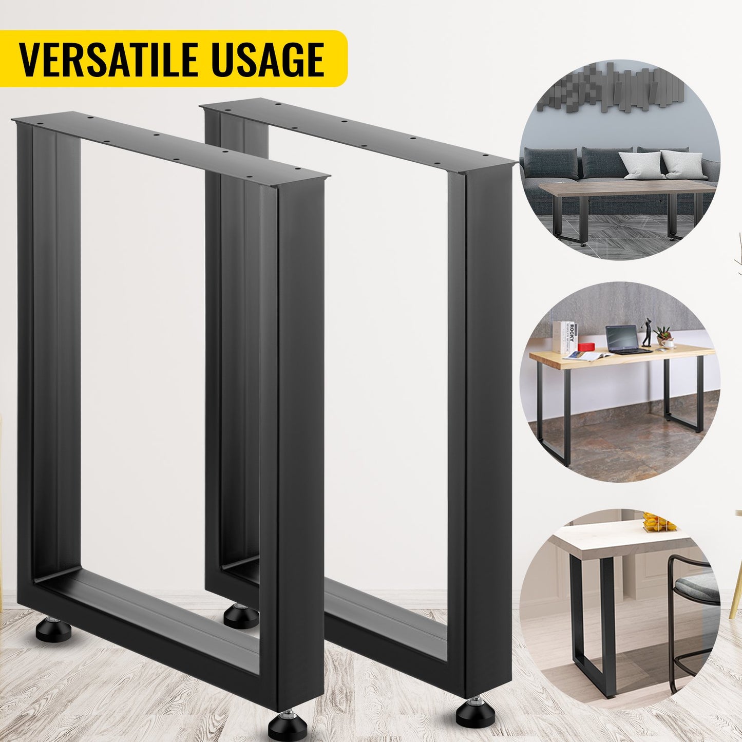 VEVOR Set of 2 Steel Table Legs, 28''Height 24''Wide Dining Table Legs, Heavy Duty 3.1 Width Box Section Square Table Legs, 28x24x3.1 Inch Black Color Industrial Country Style Metal Dining Legs
