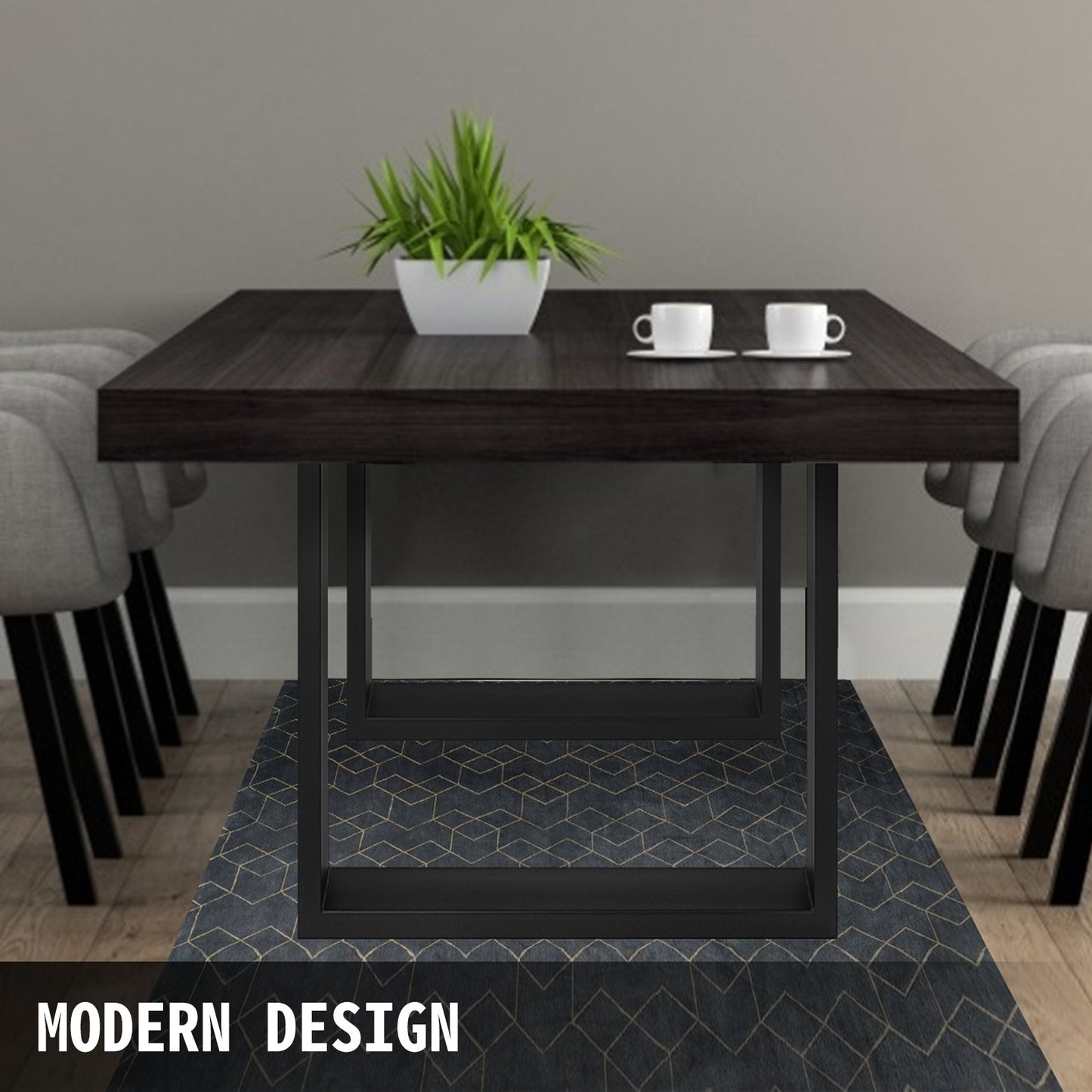 VEVOR Set of 2 Steel Table Legs, 28''Height 27''Wide Dining Table Legs, Heavy Duty 3.1 Width Box Section Square Table Legs, 28x27x3.1 Inch Black Color Industrial Country Style Metal Dining Legs