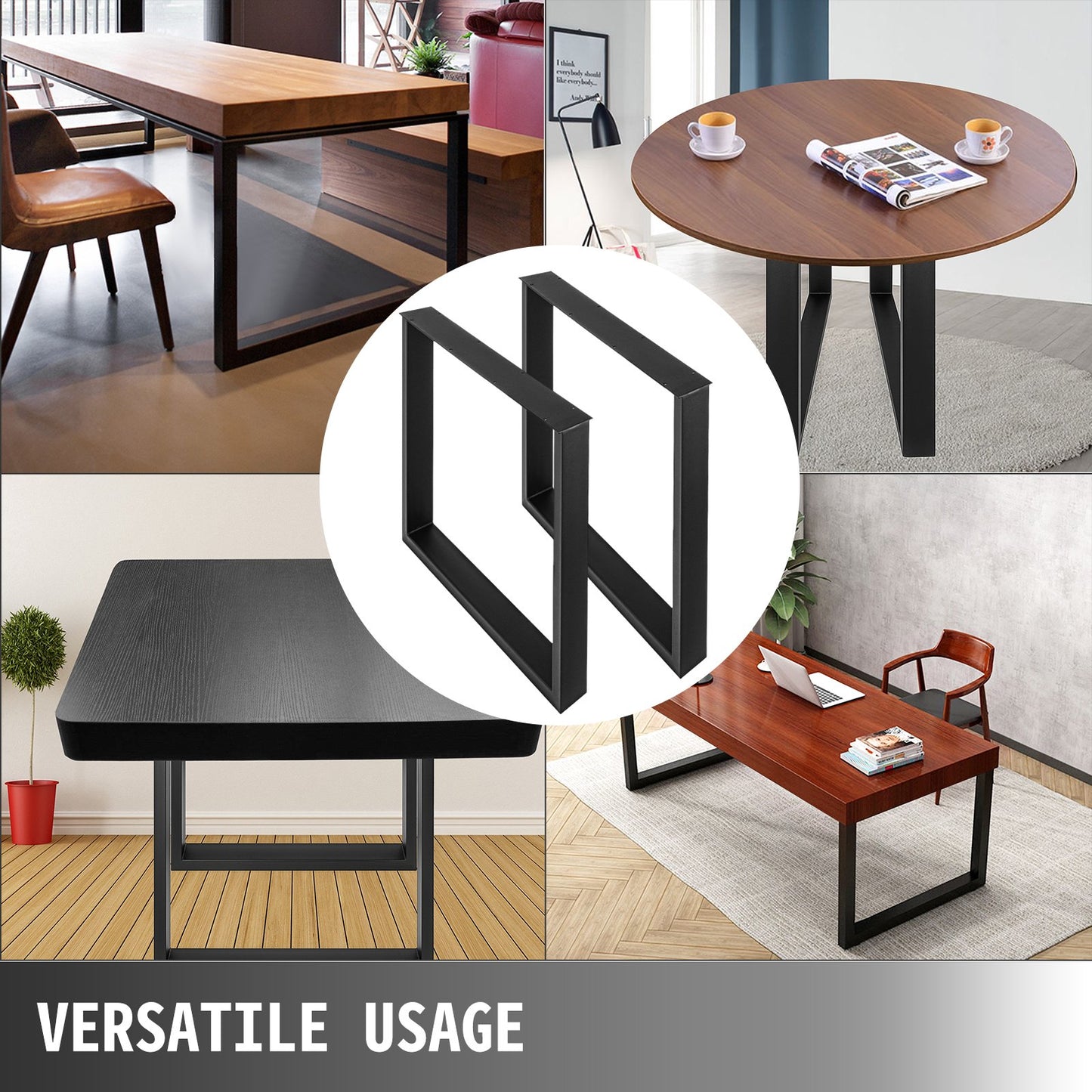 VEVOR Set of 2 Steel Table Legs, 28''Height 35''Wide Dining Table Legs, Heavy Duty 3.1 Width Box Section Square Table Legs, 28x35x3.1 Inch Black Color Industrial Country Style Metal Dining Legs