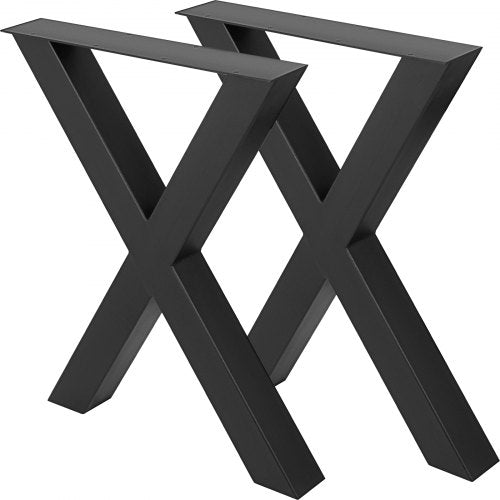 VEVOR Set of 2 Steel Table Legs, 28''Height 24''Wide Dining Table Legs, Heavy Duty 3.1 Square Box Section X Frame Table Legs, 28x24x3.1 Inch Black Color Industrial Country Style Metal Dining Legs