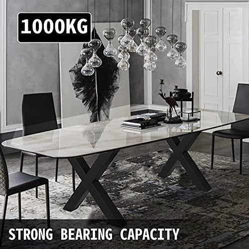 VEVOR Set of 2 Steel Table Legs, 28''Height 24''Wide Dining Table Legs, Heavy Duty 3.1 Square Box Section X Frame Table Legs, 28x24x3.1 Inch Black Color Industrial Country Style Metal Dining Legs