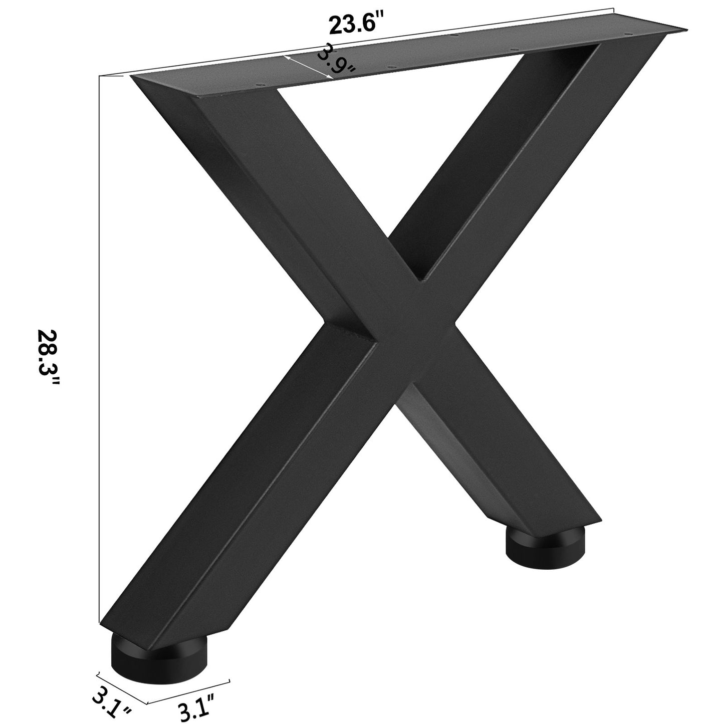 VEVOR Set of 2 Steel Table Legs, 28''Height 24''Wide Dining Table Legs, Heavy Duty 3.1 Square Box Section X Frame Table Legs, 28x24x3.1 Inch Black Color Industrial Country Style Metal Dining Legs